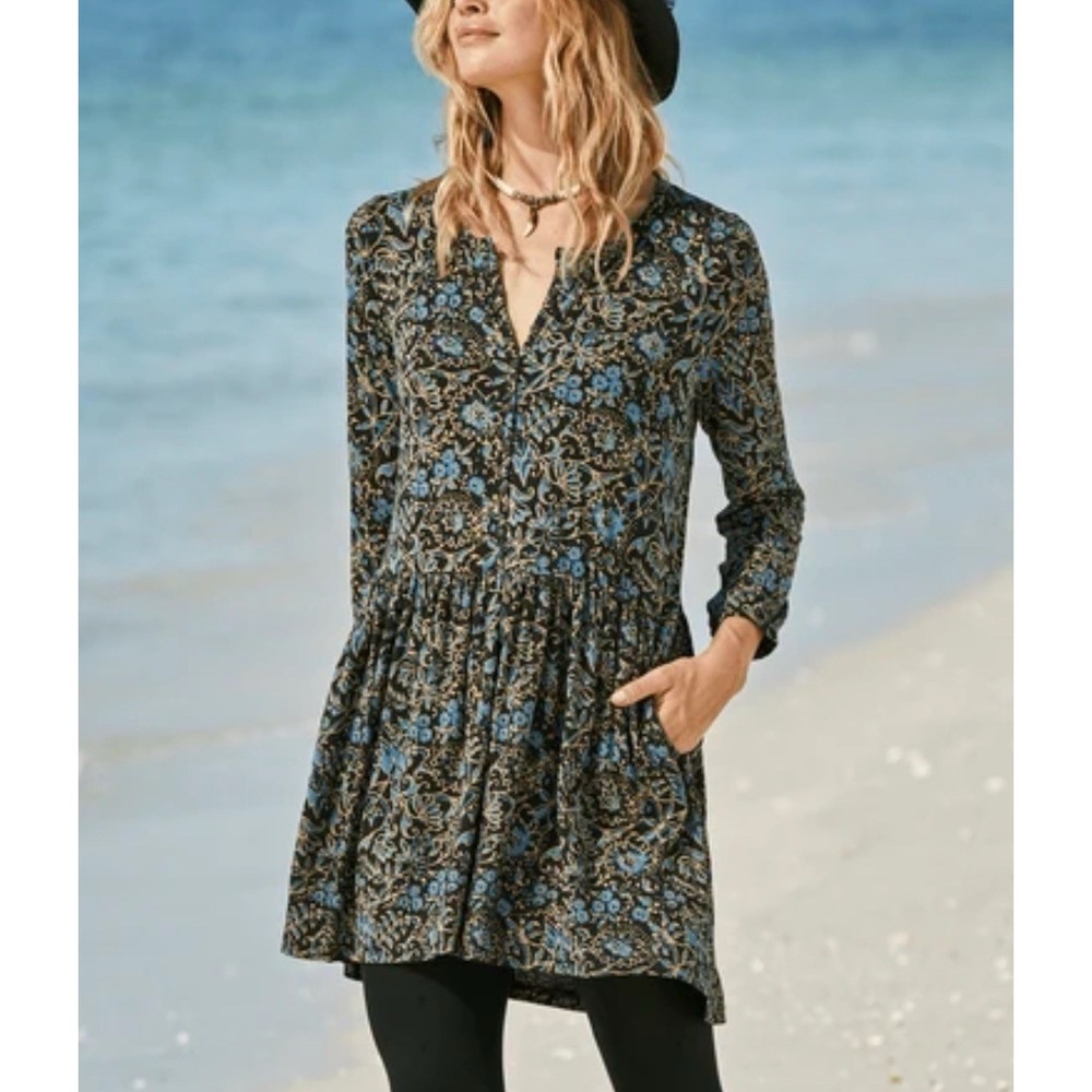 Peruvian Connection Rambling Vine Tunic Size M Pima Cotton Floral Drop Waist